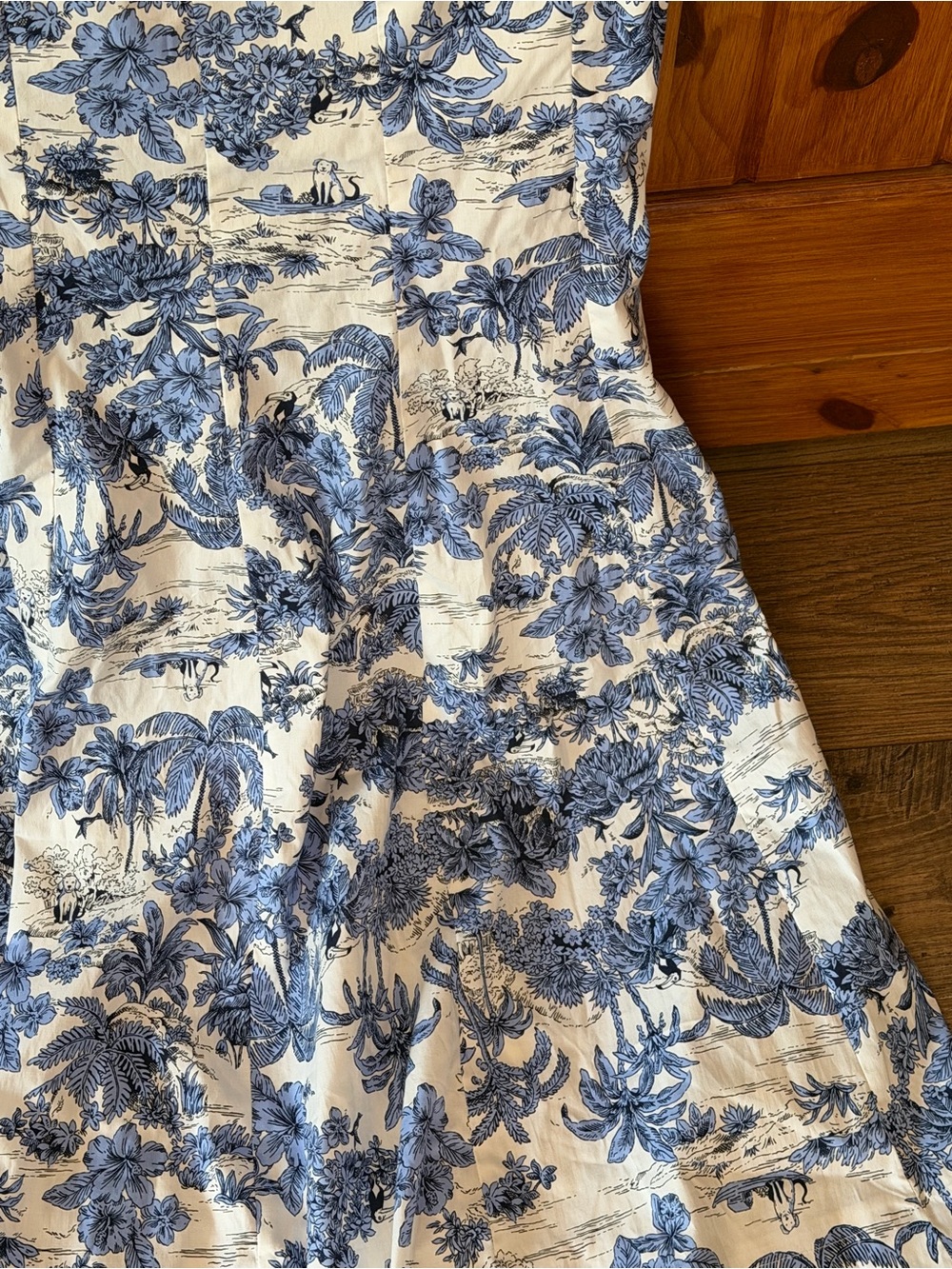 Joie Blue & White Tropical Toile Palm Fit & Flare Dress - 4 - Picture 6 of 12